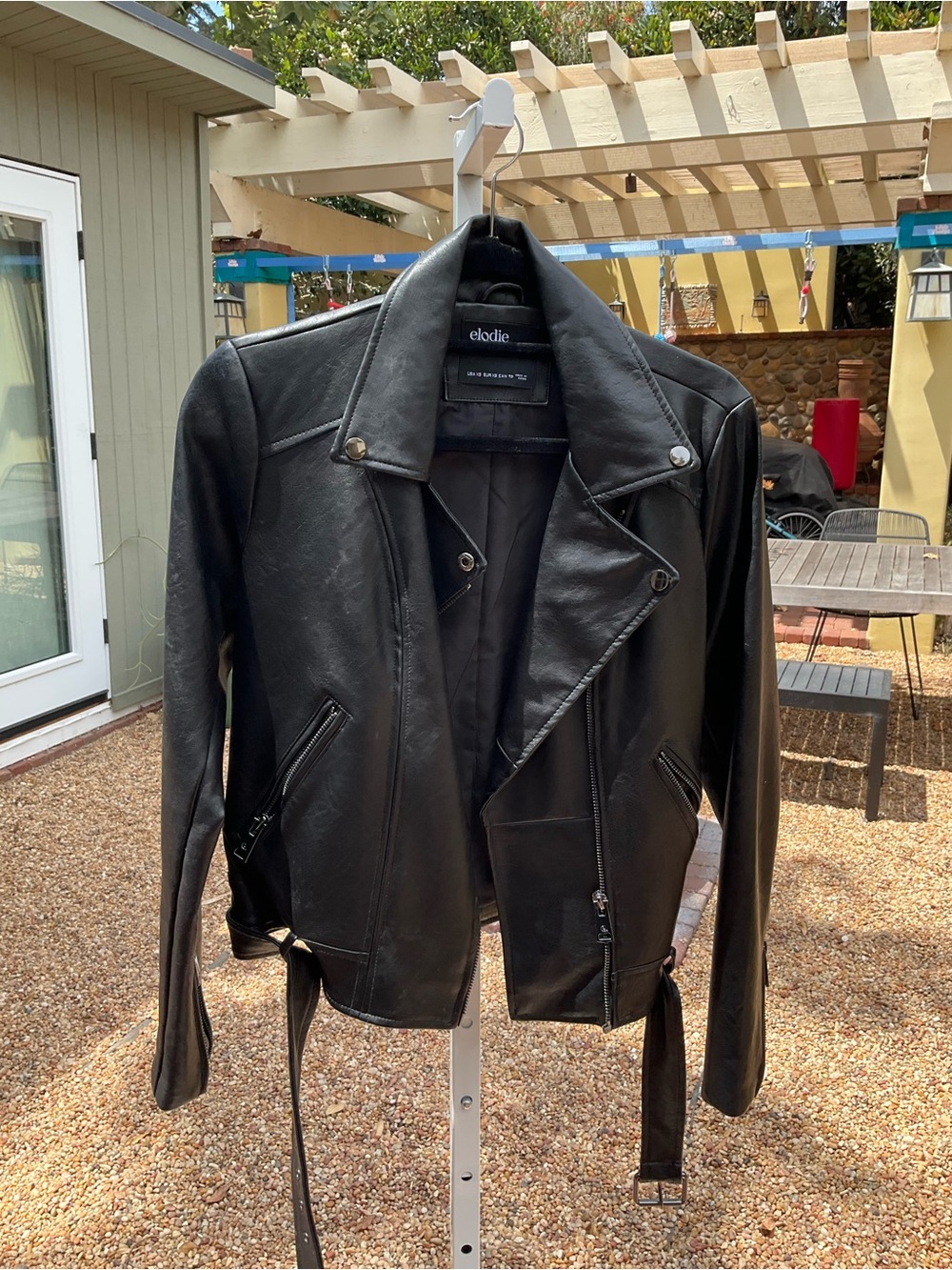 Elodie Black Faux Leather Biker Jacket with Belt